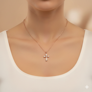 925 Sterling Silver Diamond Criss Cross Pendant Necklace with Adjustable Length